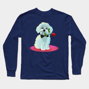 Maltese with Rose Long Sleeve T-Shirt